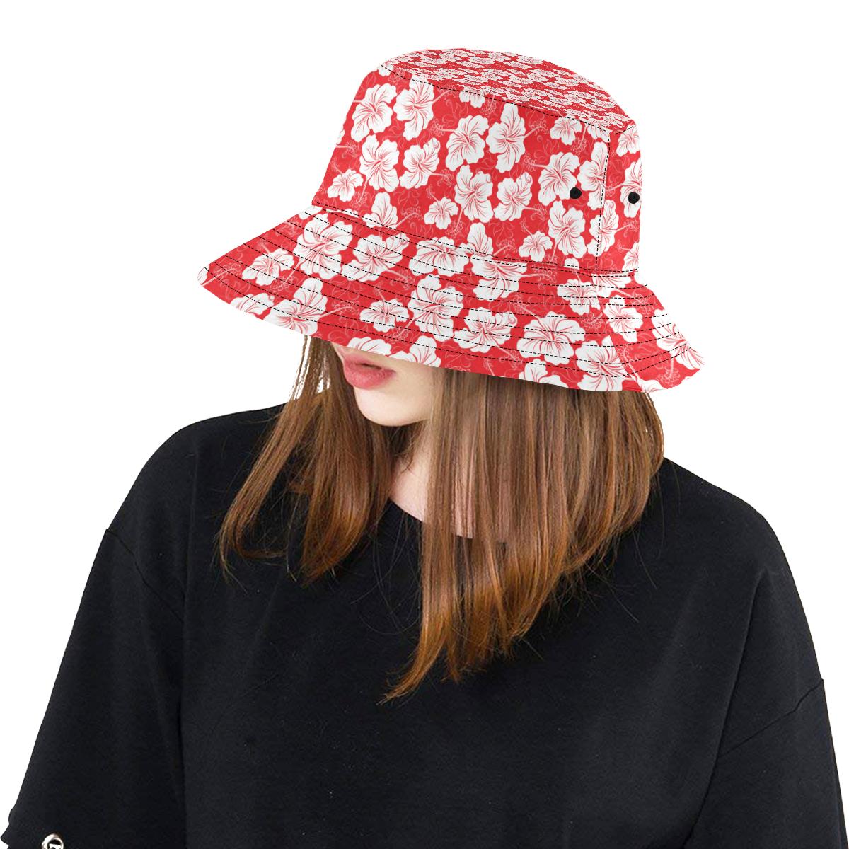 Flower Hawaiian Hibiscus Red Background Print Unisex Bucket Hat