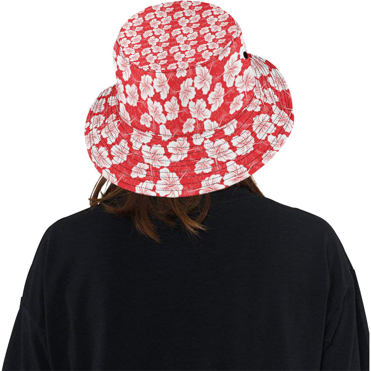 Flower Hawaiian Hibiscus Red Background Print Unisex Bucket Hat