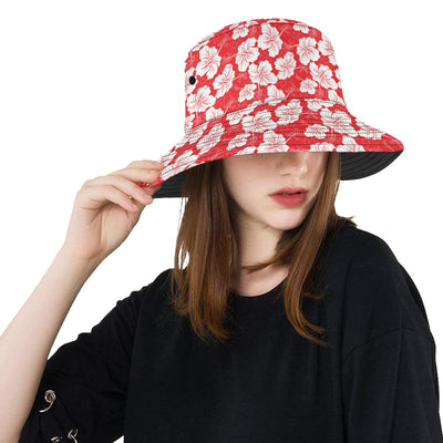 Flower Hawaiian Hibiscus Red Background Print Unisex Bucket Hat