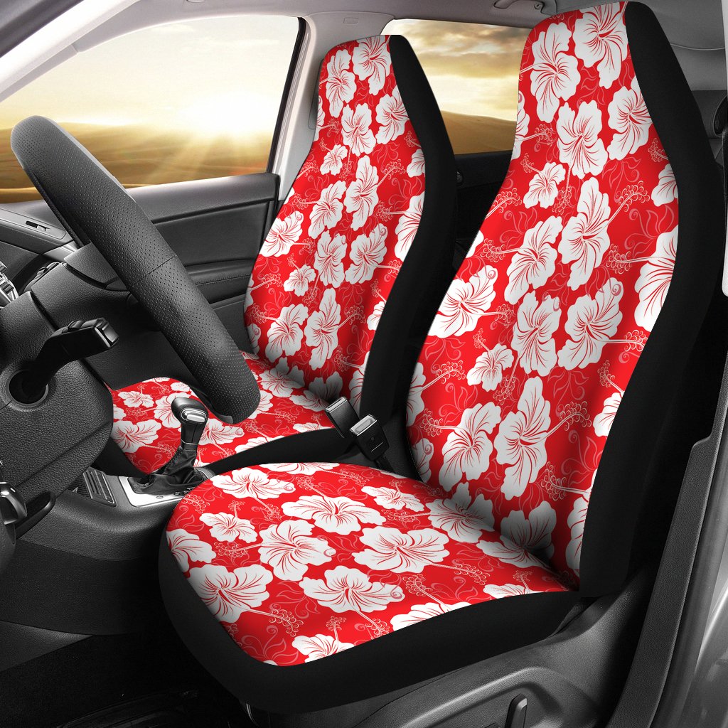 Flower Hawaiian Hibiscus Red Background Print Universal Fit Car Seat Covers