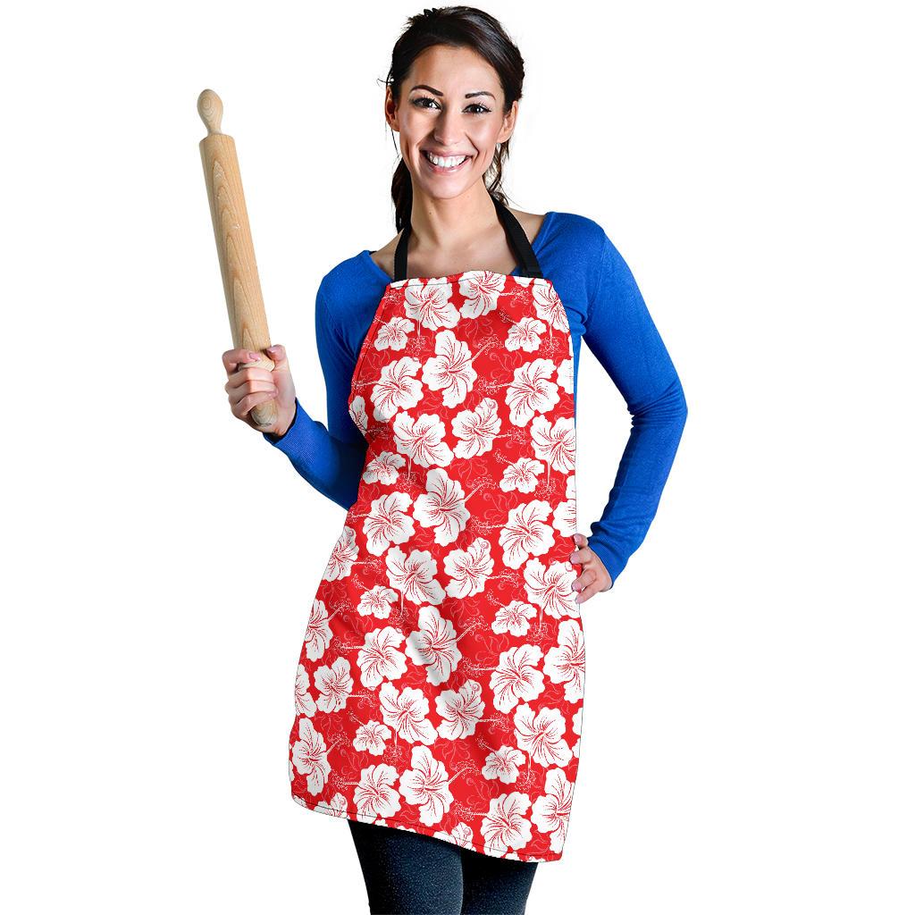 Flower Hawaiian Hibiscus Red Background Print Women Apron