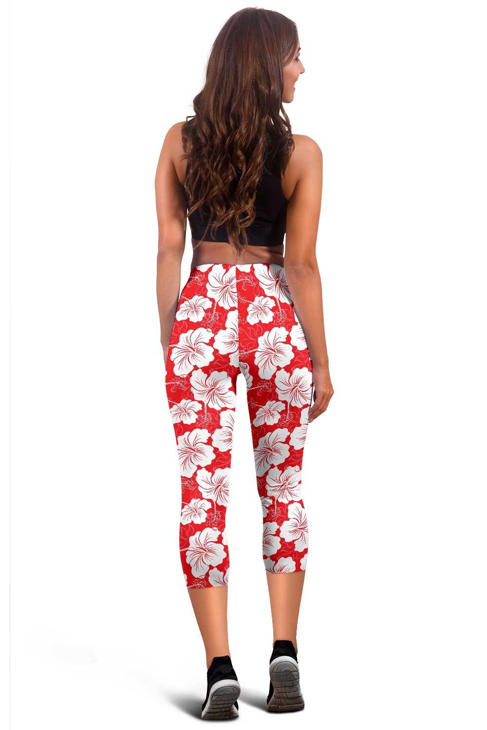 Flower Hawaiian Hibiscus Red Background Print Women Capris