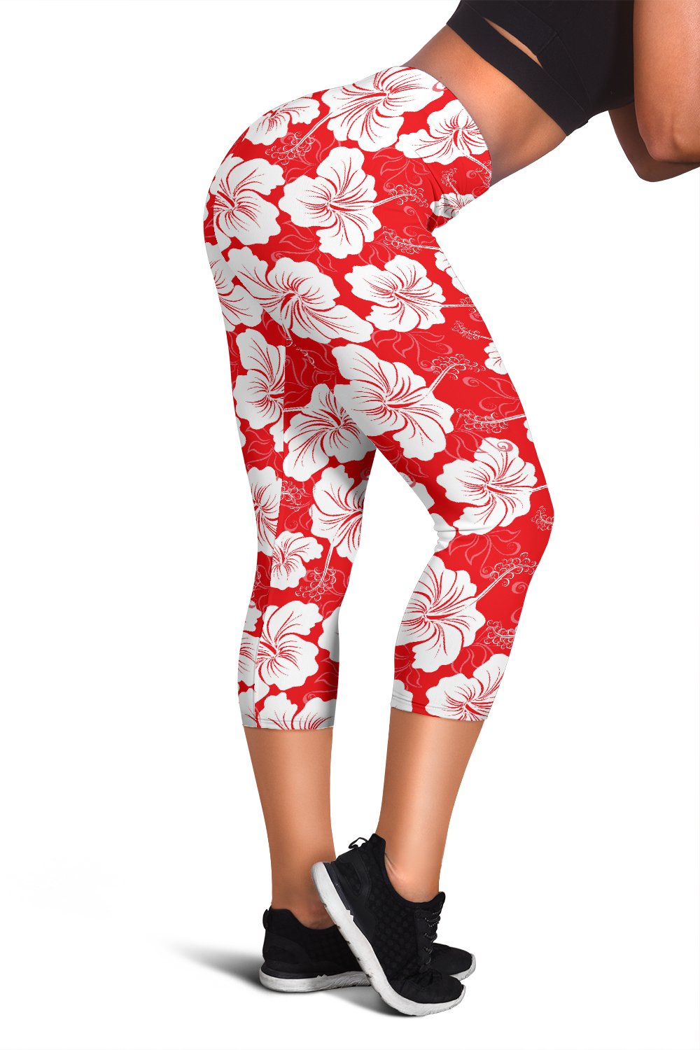 Flower Hawaiian Hibiscus Red Background Print Women Capris