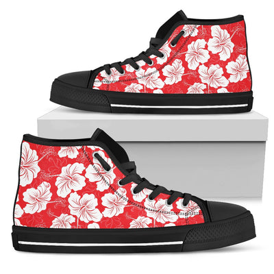 Flower Hawaiian Hibiscus Red Background Print Women High Top Shoes