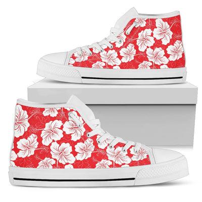 Flower Hawaiian Hibiscus Red Background Print Women High Top Shoes