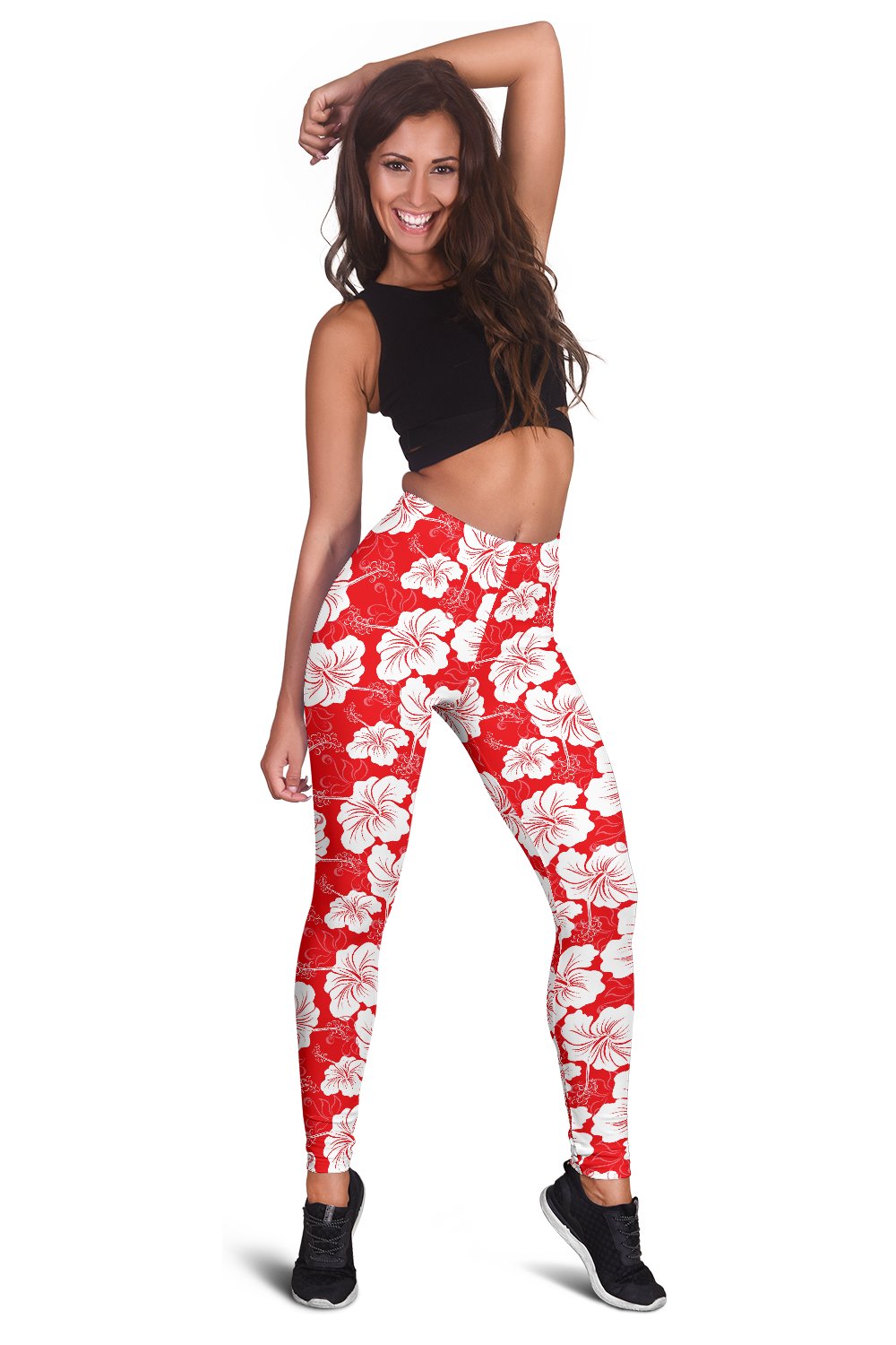 Flower Hawaiian Hibiscus Red Background Print Women Leggings