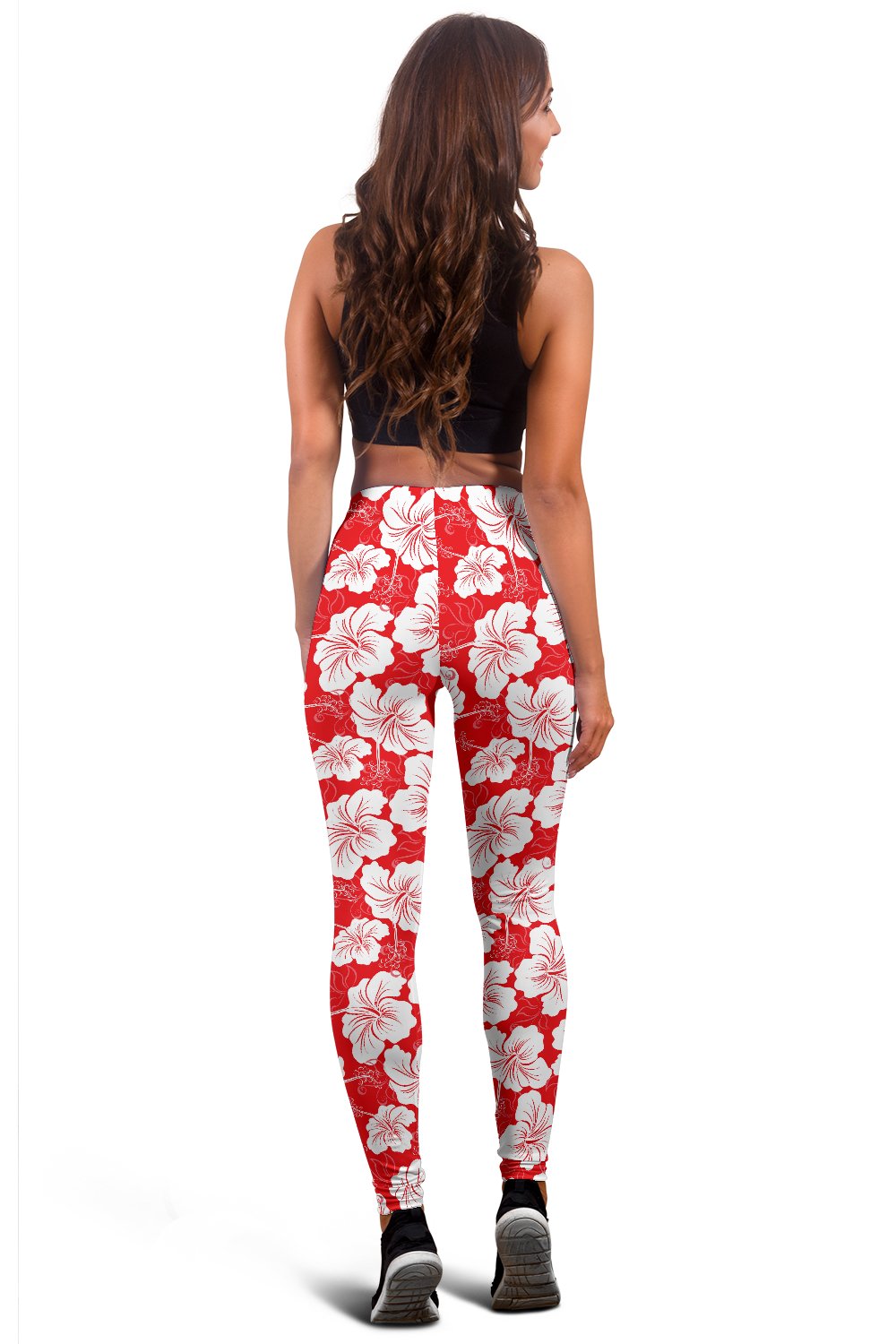 Flower Hawaiian Hibiscus Red Background Print Women Leggings