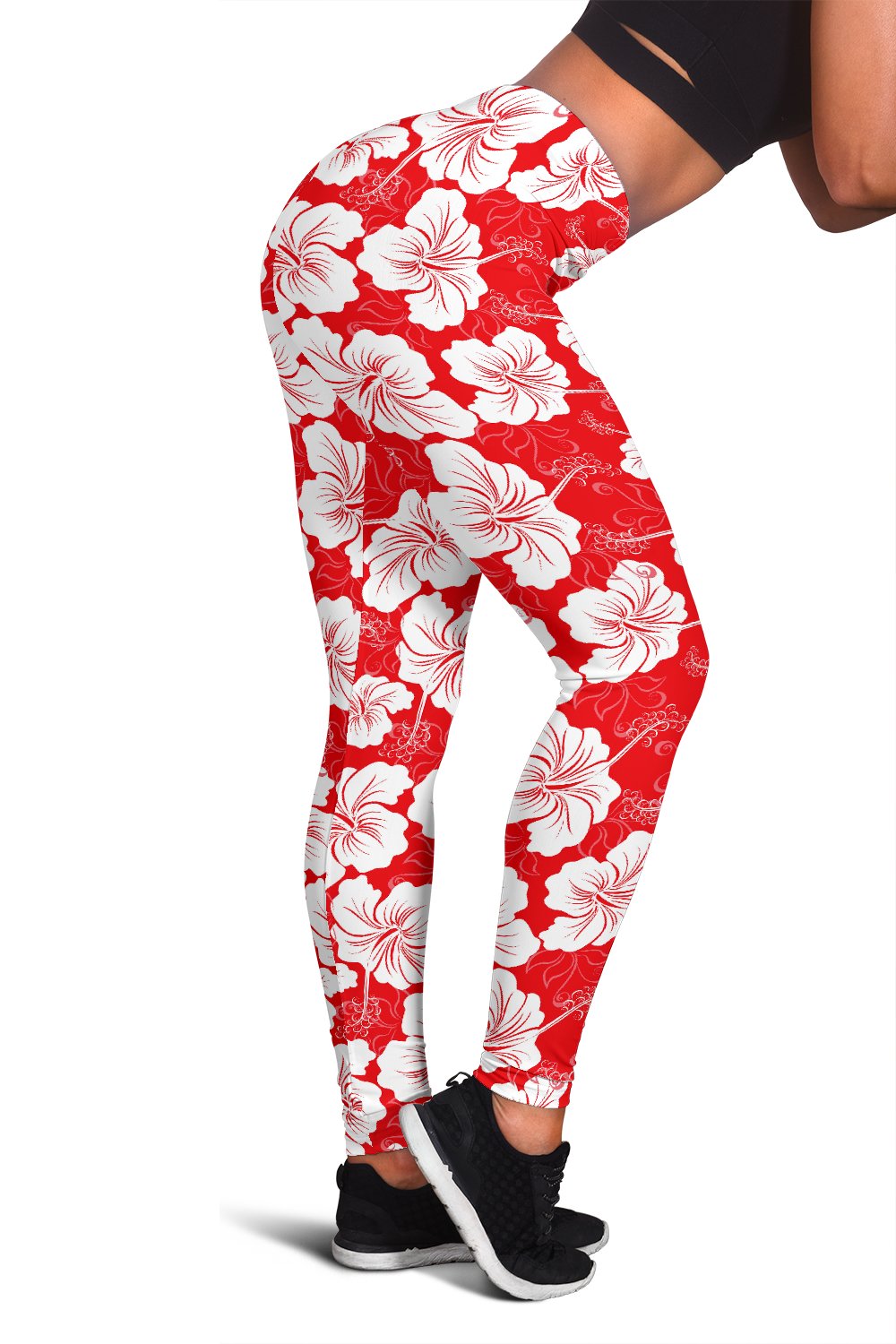 Flower Hawaiian Hibiscus Red Background Print Women Leggings
