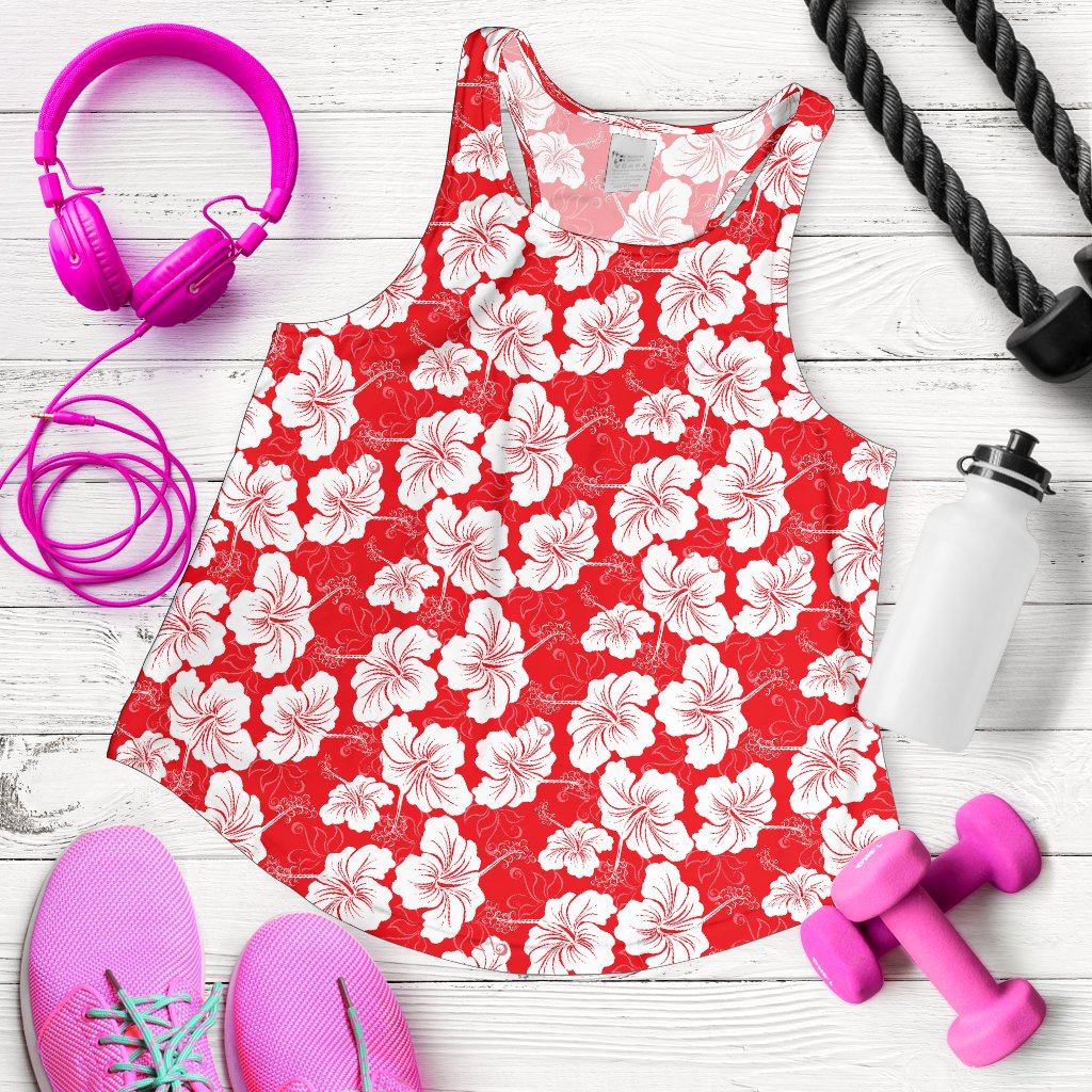 Flower Hawaiian Hibiscus Red Background Print Women Racerback Tank Top