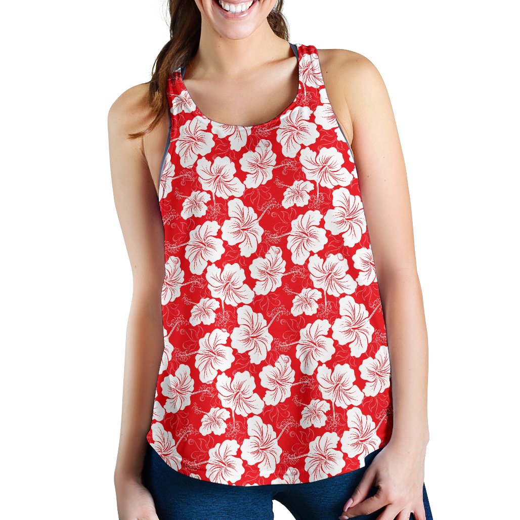 Flower Hawaiian Hibiscus Red Background Print Women Racerback Tank Top