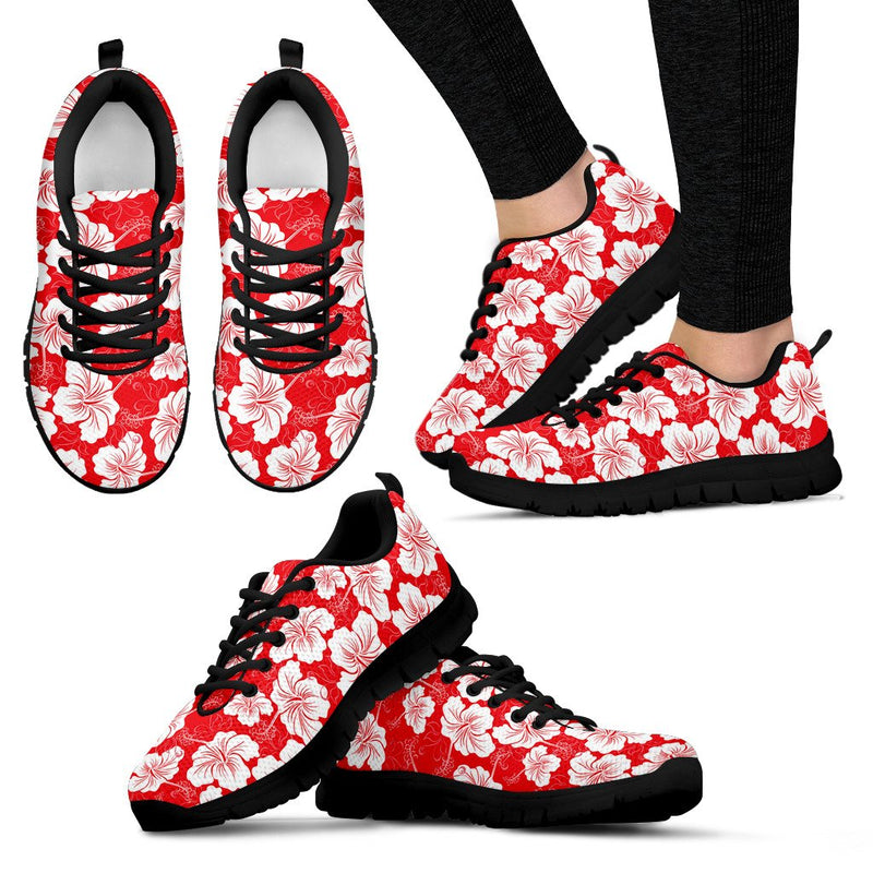 Flower Hawaiian Hibiscus Red Background Print Women Sneakers Shoes