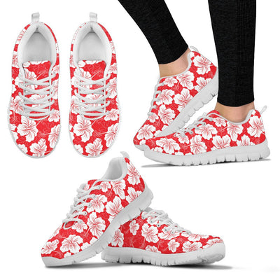 Flower Hawaiian Hibiscus Red Background Print Women Sneakers Shoes