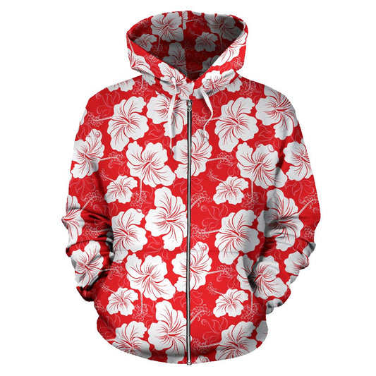 Flower Hawaiian Hibiscus Red Background Print Zip Up Hoodie