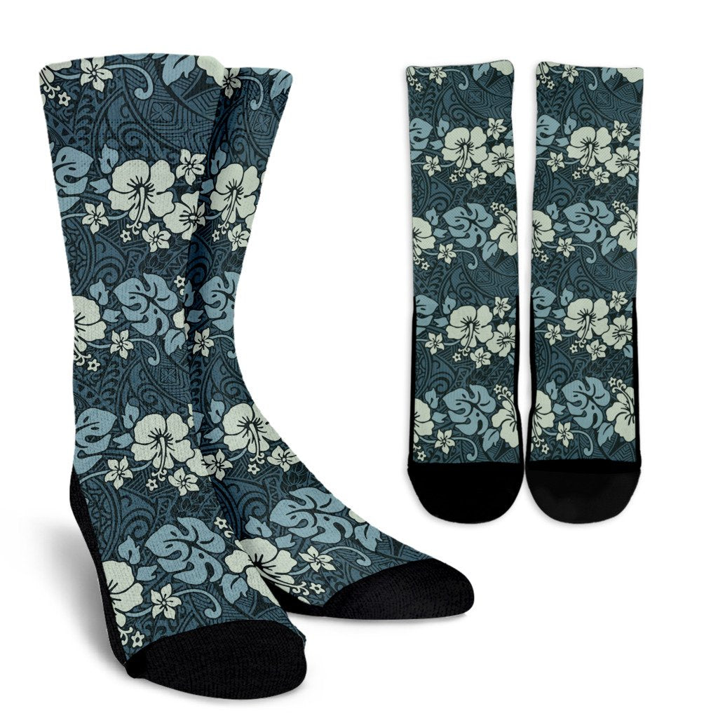 Flower Hawaiian Hibiscus Style Print Pattern Crew Socks