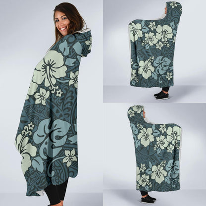 Flower Hawaiian Hibiscus Style Print Pattern Hooded Blanket-JTAMIGO.COM