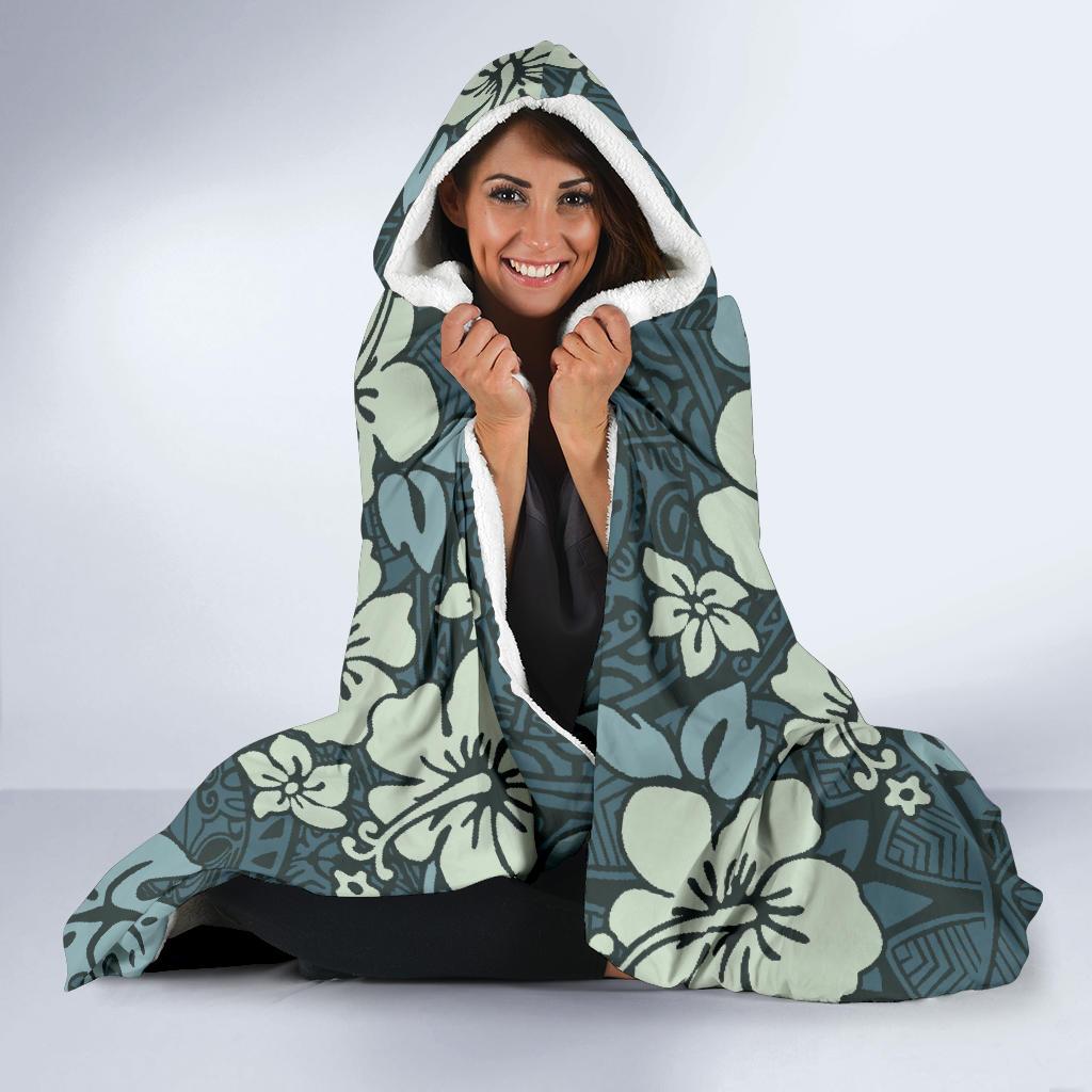 Flower Hawaiian Hibiscus Style Print Pattern Hooded Blanket-JTAMIGO.COM