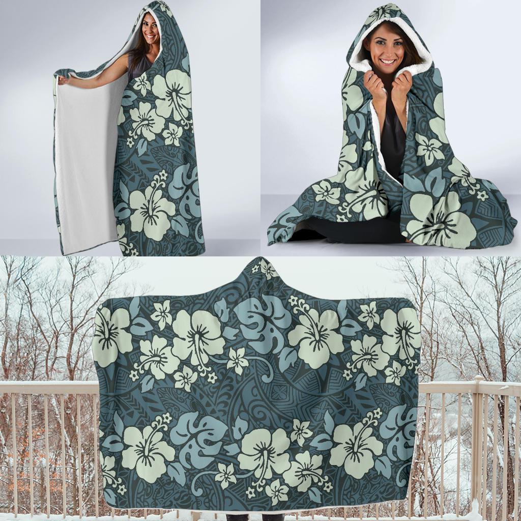 Flower Hawaiian Hibiscus Style Print Pattern Hooded Blanket-JTAMIGO.COM