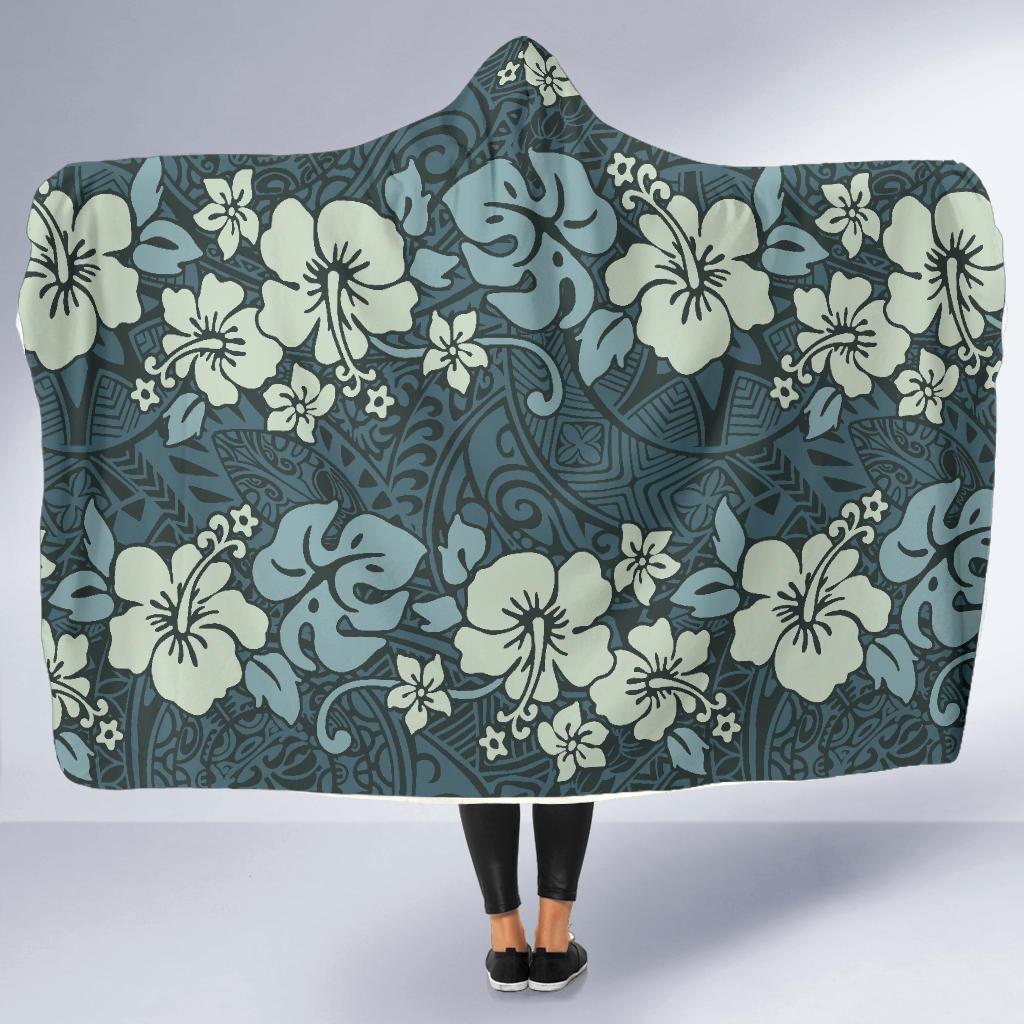 Flower Hawaiian Hibiscus Style Print Pattern Hooded Blanket-JTAMIGO.COM