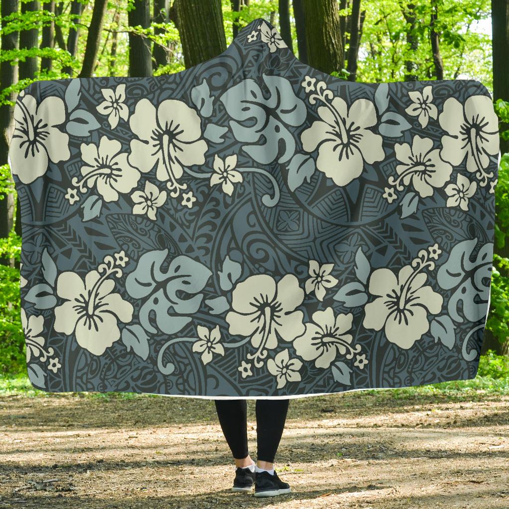 Flower Hawaiian Hibiscus Style Print Pattern Hooded Blanket-JTAMIGO.COM