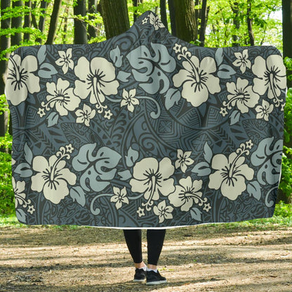 Flower Hawaiian Hibiscus Style Print Pattern Hooded Blanket-JTAMIGO.COM