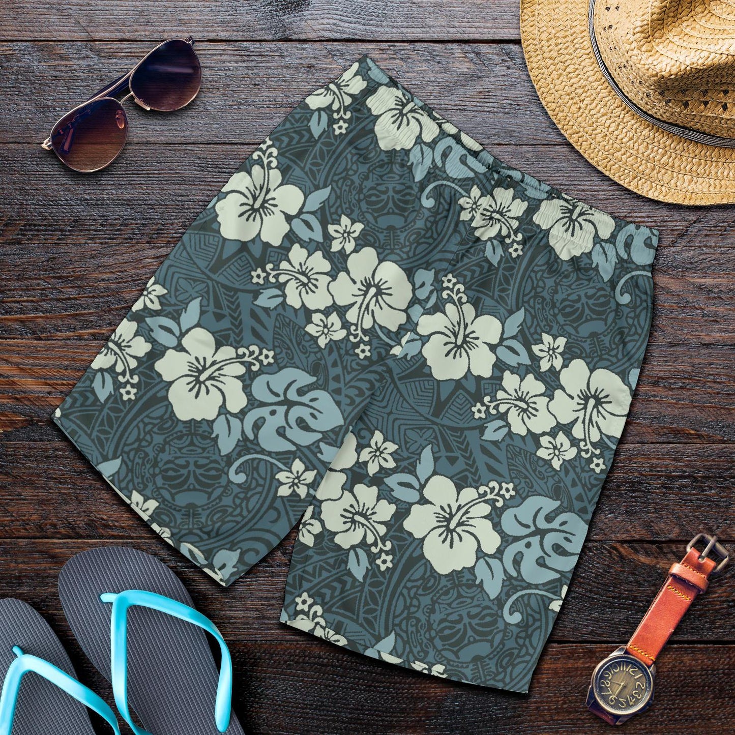 Flower Hawaiian Hibiscus Style Print Pattern Mens Shorts-JTAMIGO.COM