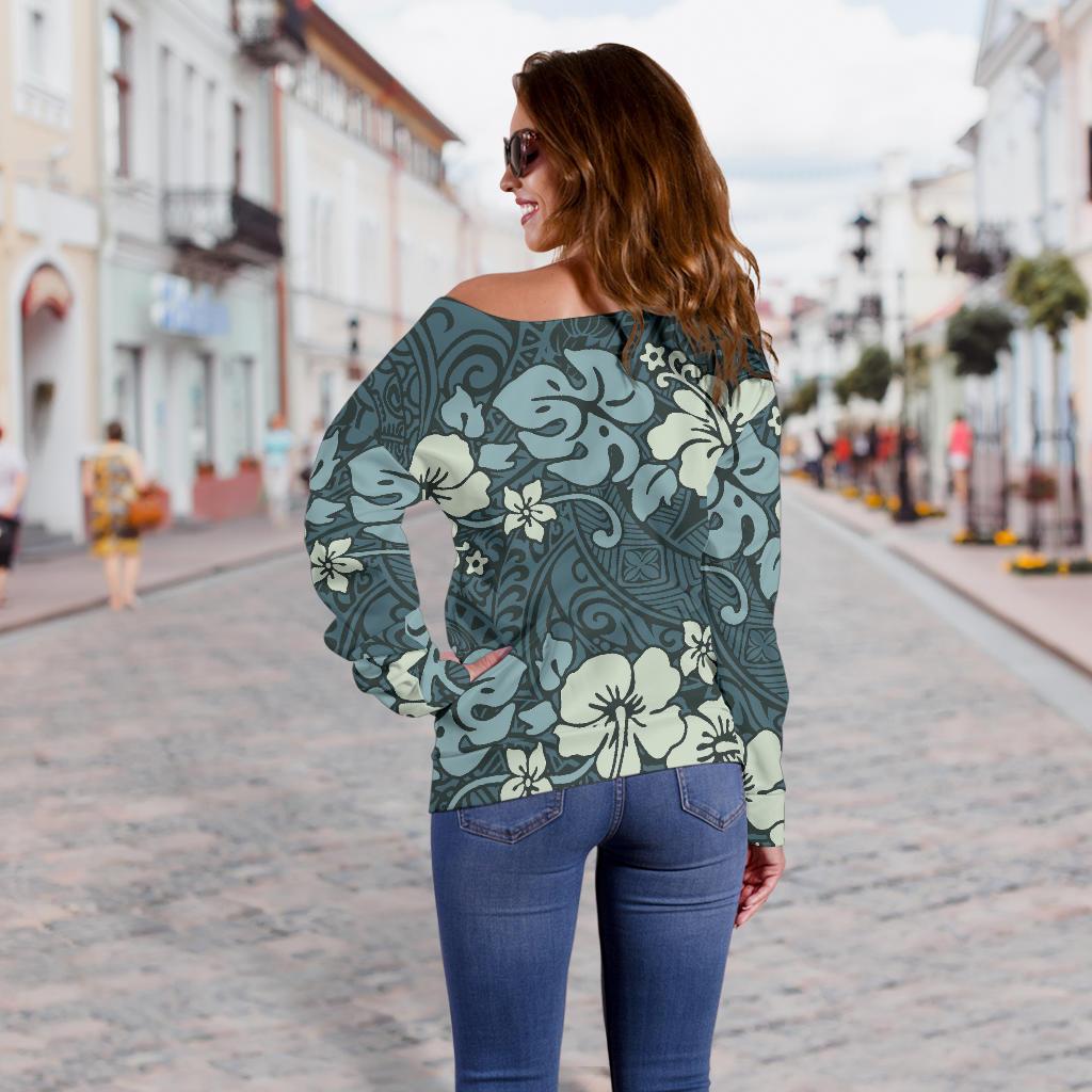Flower Hawaiian Hibiscus Style Print Pattern Off Shoulder Sweatshirt
