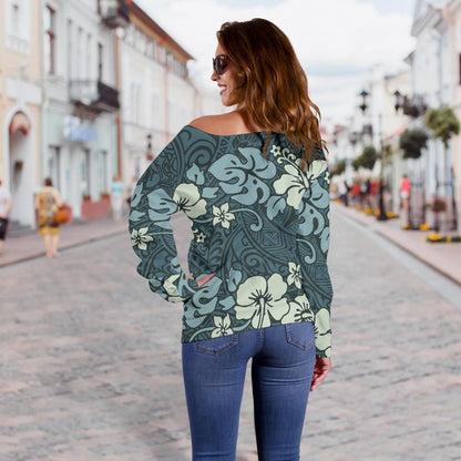 Flower Hawaiian Hibiscus Style Print Pattern Off Shoulder Sweatshirt