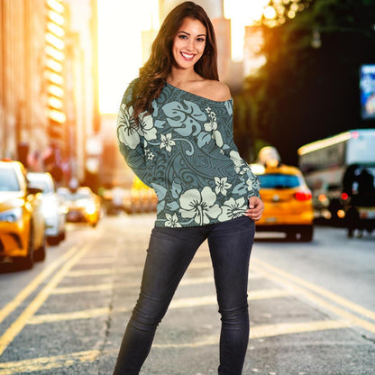 Flower Hawaiian Hibiscus Style Print Pattern Off Shoulder Sweatshirt