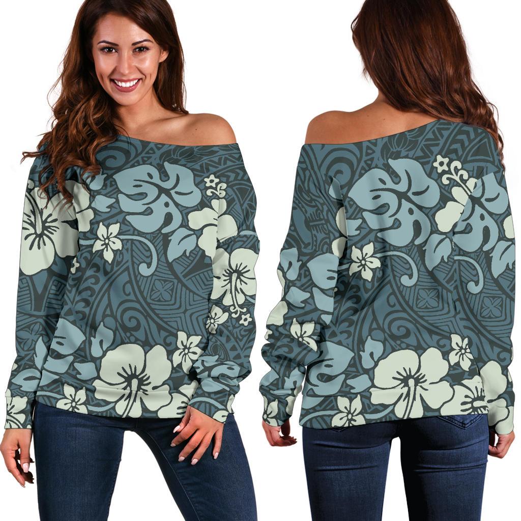 Flower Hawaiian Hibiscus Style Print Pattern Off Shoulder Sweatshirt