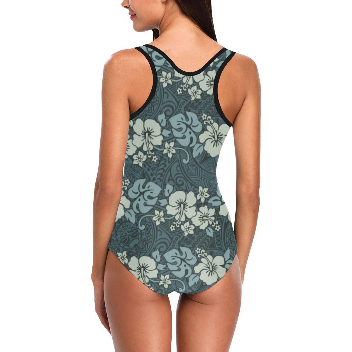 Flower Hawaiian Hibiscus Style Print Pattern One Piece Swimsuit-JTAMIGO.COM