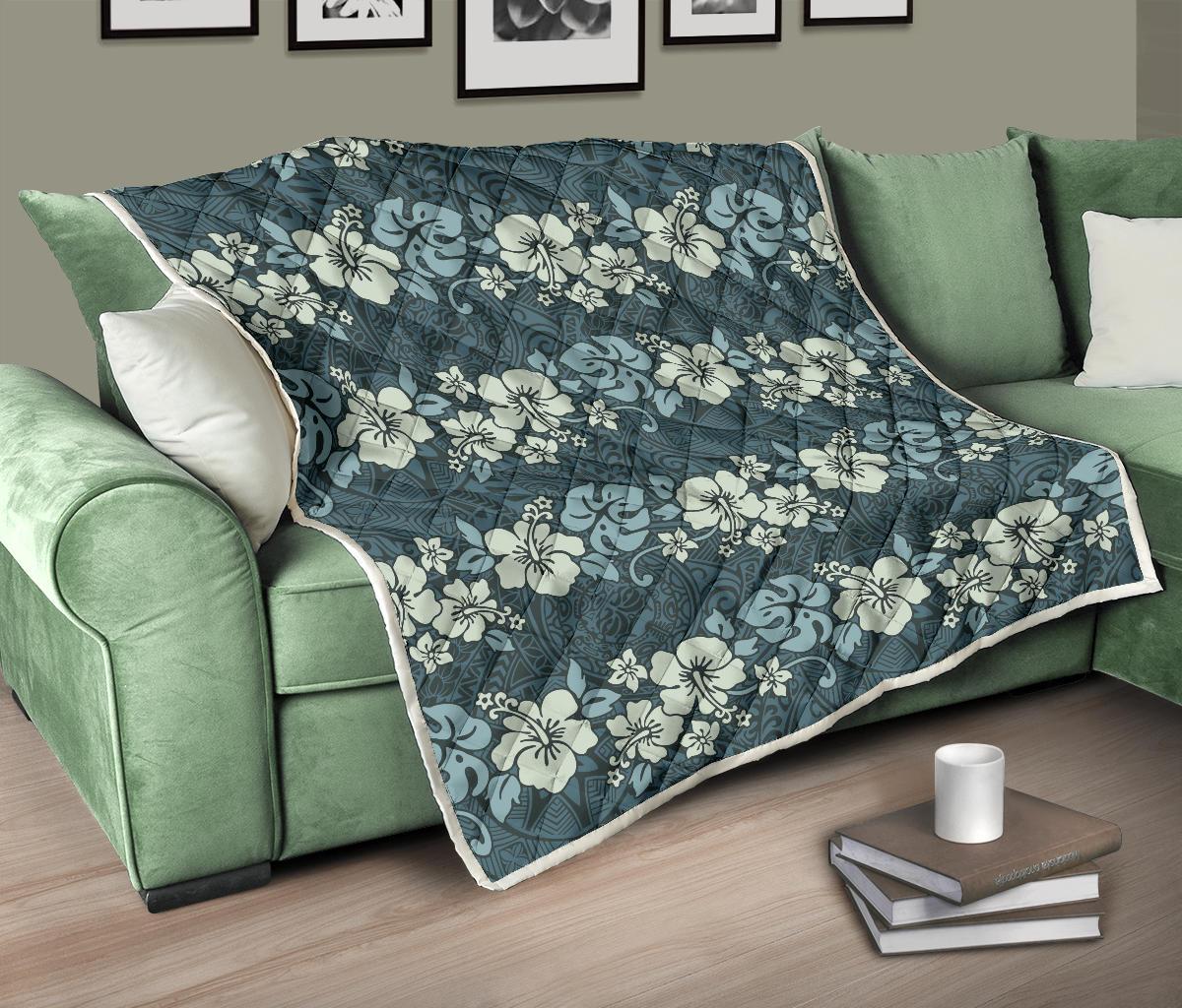 Flower Hawaiian Hibiscus Style Print Pattern Premium Quilt-JTAMIGO.COM