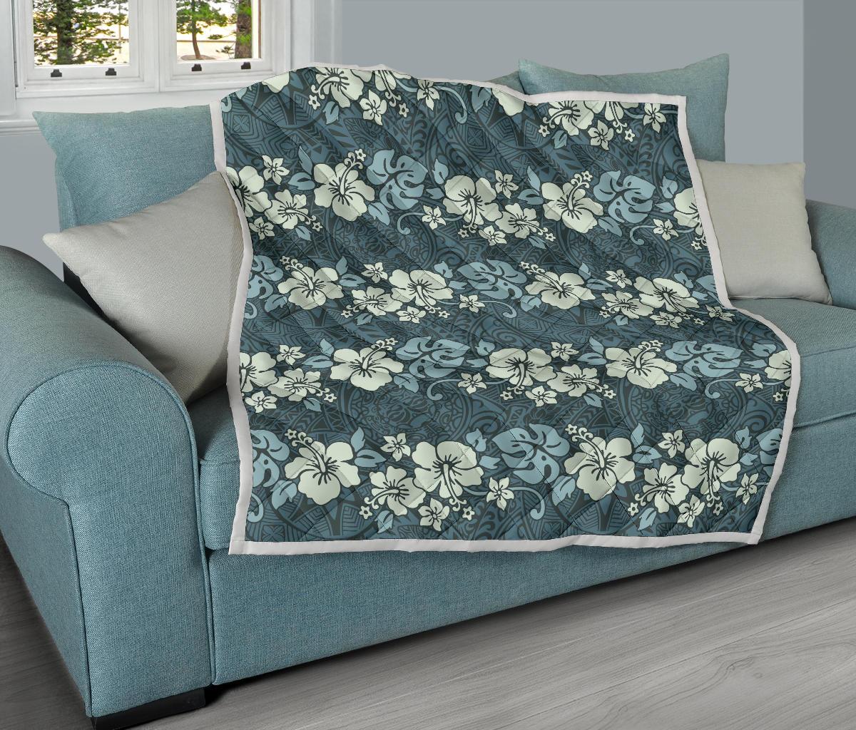 Flower Hawaiian Hibiscus Style Print Pattern Premium Quilt-JTAMIGO.COM