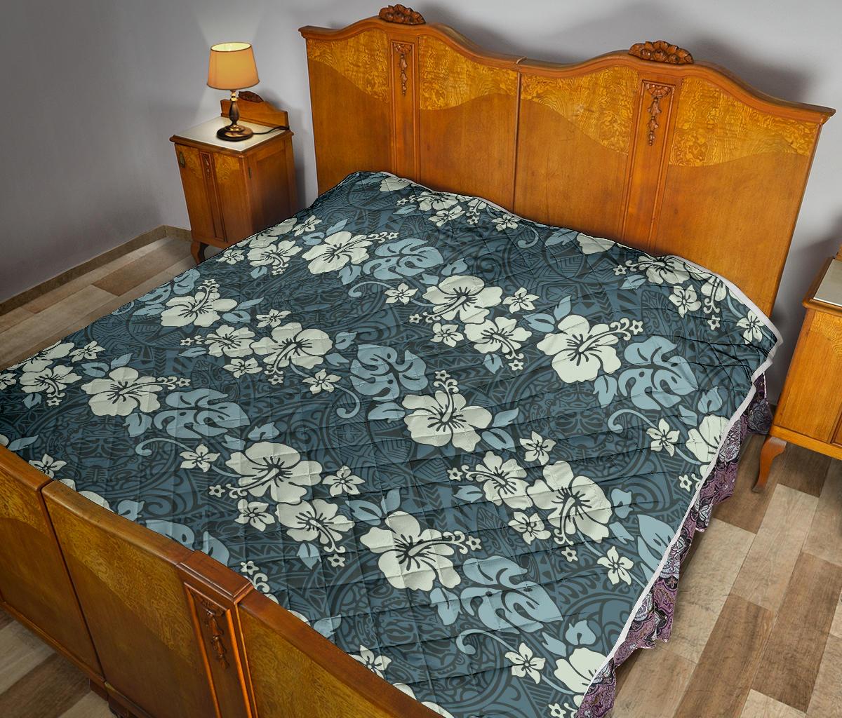 Flower Hawaiian Hibiscus Style Print Pattern Premium Quilt-JTAMIGO.COM