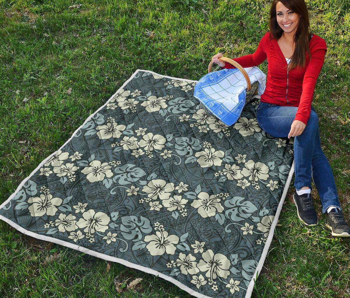 Flower Hawaiian Hibiscus Style Print Pattern Premium Quilt-JTAMIGO.COM