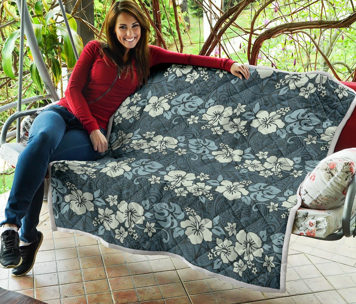 Flower Hawaiian Hibiscus Style Print Pattern Premium Quilt-JTAMIGO.COM