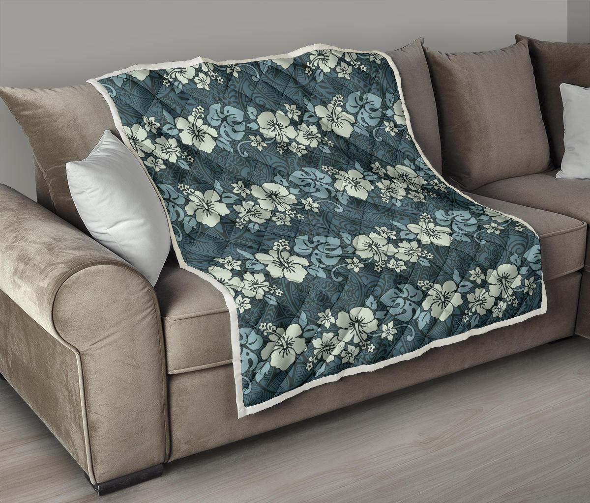 Flower Hawaiian Hibiscus Style Print Pattern Premium Quilt-JTAMIGO.COM