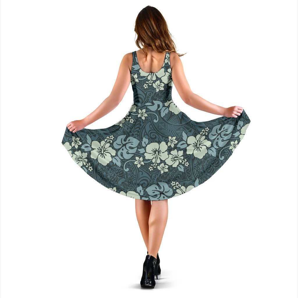 Flower Hawaiian Hibiscus Style Print Pattern Sleeveless Dress