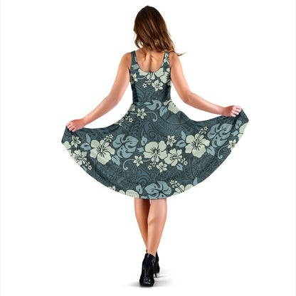 Flower Hawaiian Hibiscus Style Print Pattern Sleeveless Dress