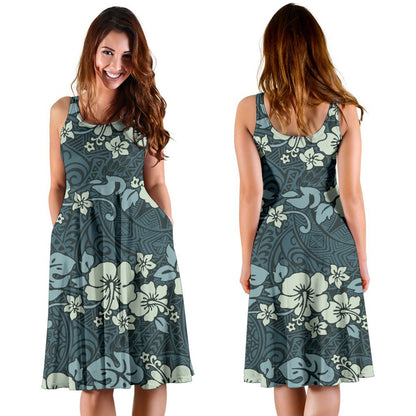Flower Hawaiian Hibiscus Style Print Pattern Sleeveless Dress