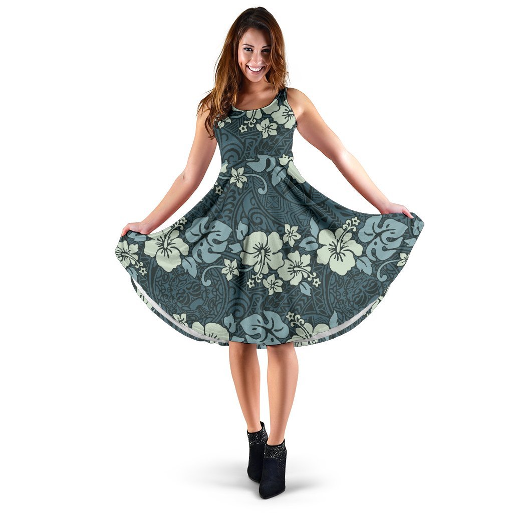 Flower Hawaiian Hibiscus Style Print Pattern Sleeveless Dress