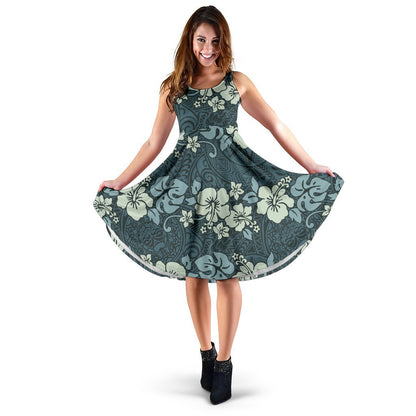 Flower Hawaiian Hibiscus Style Print Pattern Sleeveless Dress