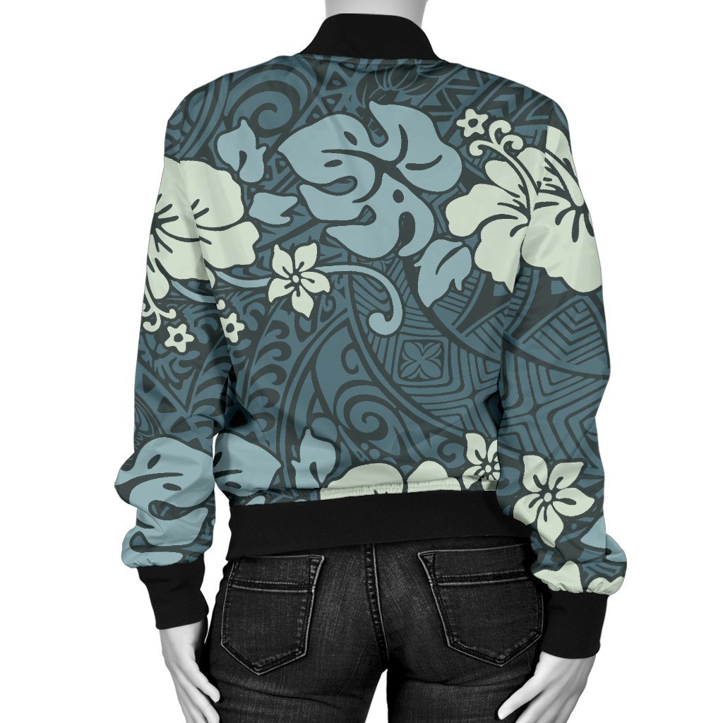 Flower Hawaiian Hibiscus Style Print Pattern Women Casual Bomber Jacket