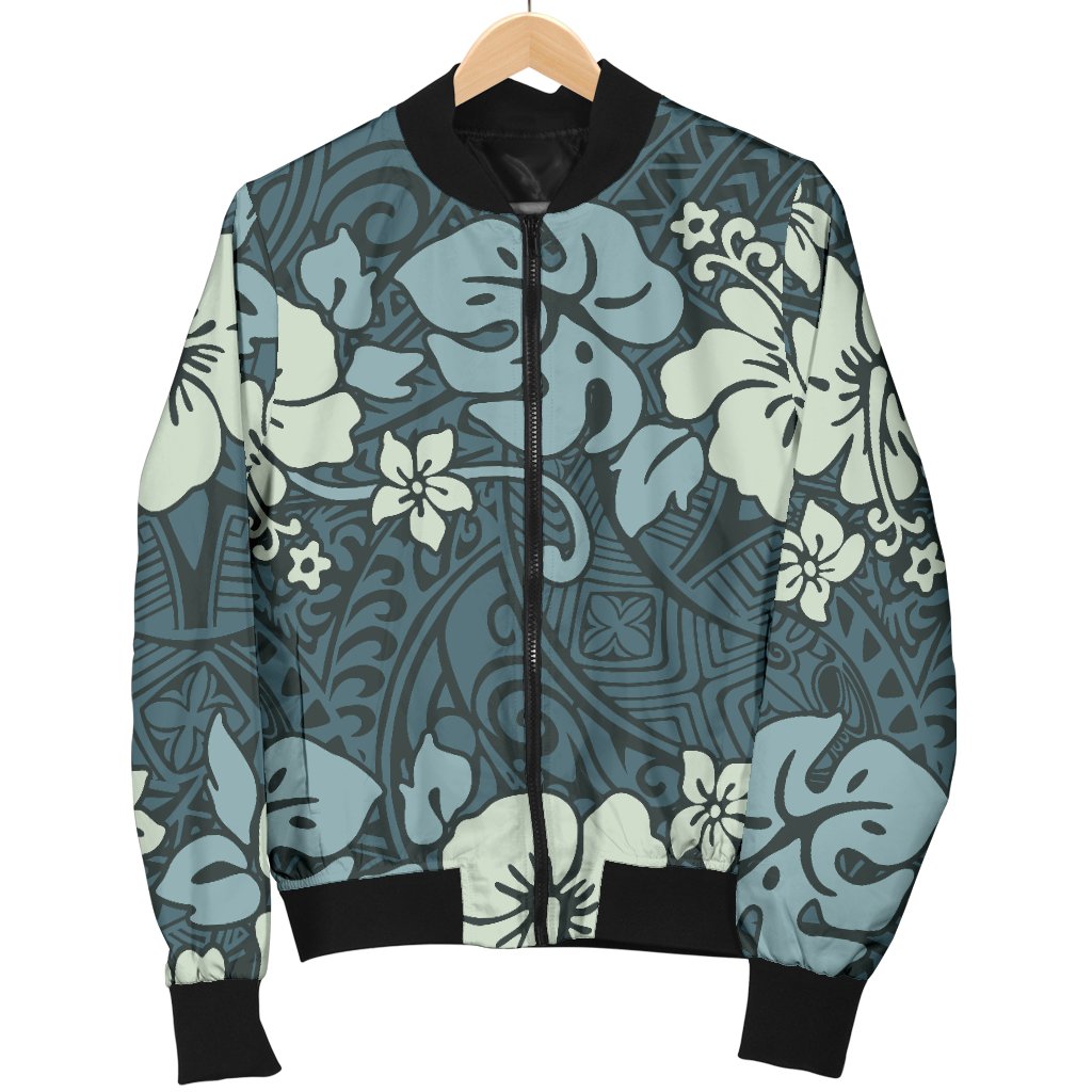 Flower Hawaiian Hibiscus Style Print Pattern Women Casual Bomber Jacket