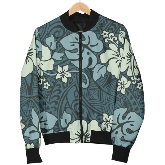 Flower Hawaiian Hibiscus Style Print Pattern Women Casual Bomber Jacket