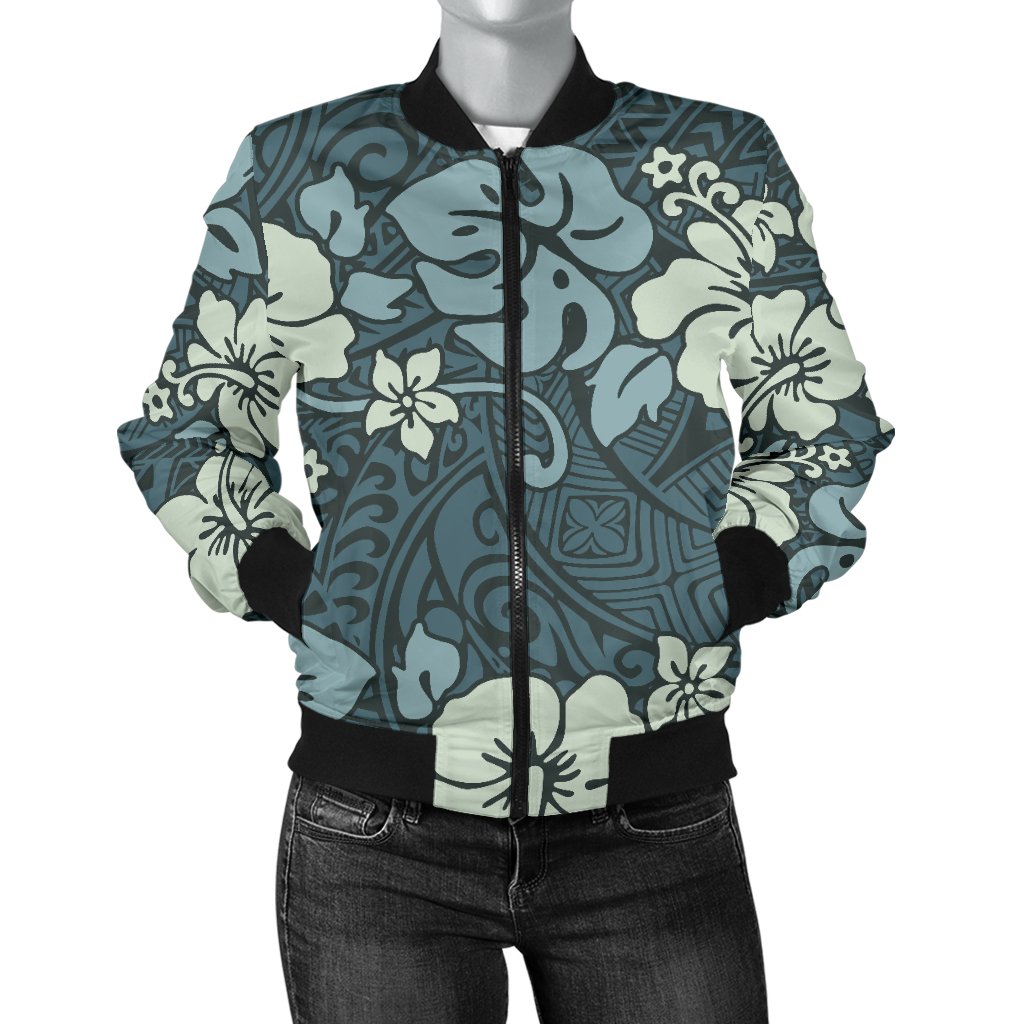 Flower Hawaiian Hibiscus Style Print Pattern Women Casual Bomber Jacket