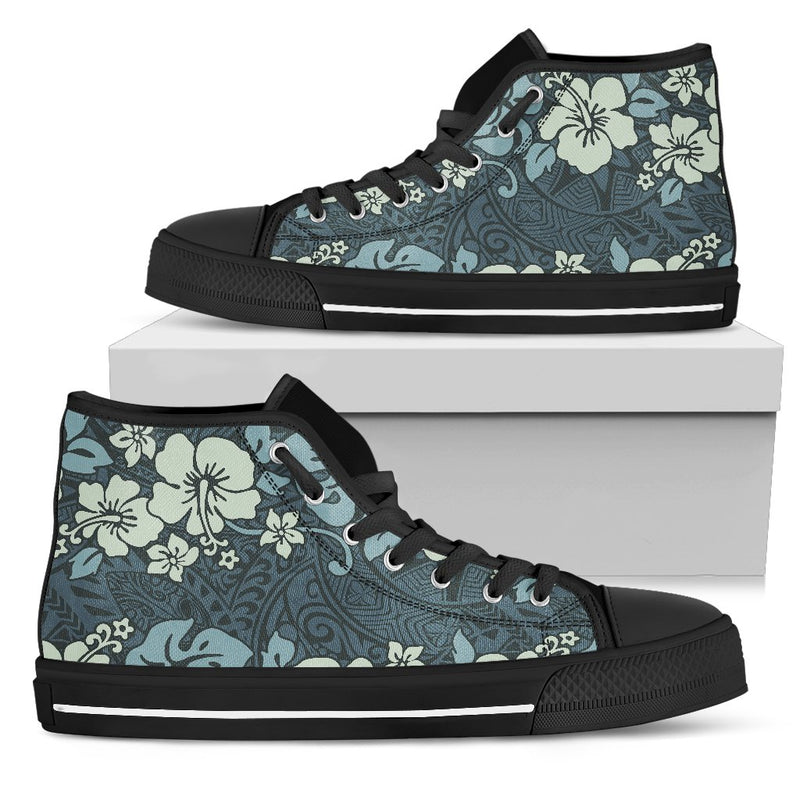 Flower Hawaiian Hibiscus Style Print Pattern Women High Top Shoes