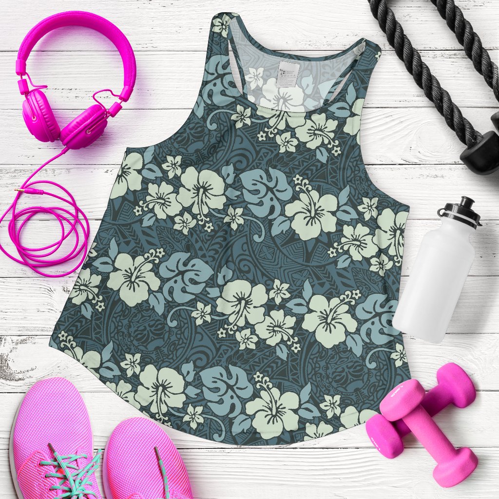 Flower Hawaiian Hibiscus Style Print Pattern Women Racerback Tank Top