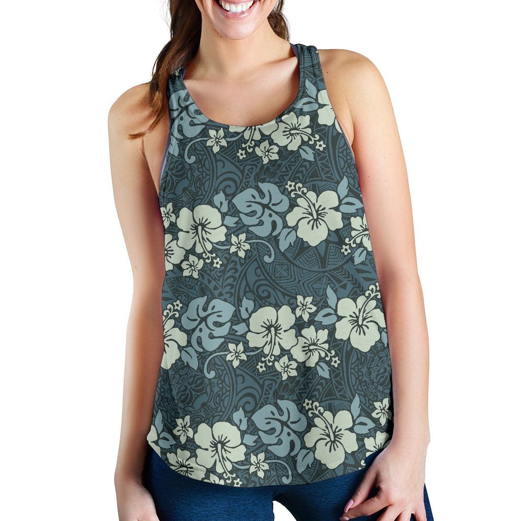 Flower Hawaiian Hibiscus Style Print Pattern Women Racerback Tank Top