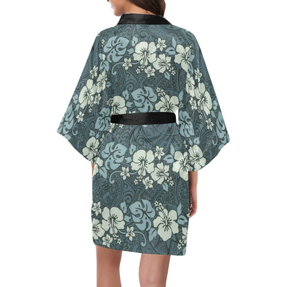 Flower Hawaiian Hibiscus Style Print Pattern Women Short Kimono Robe