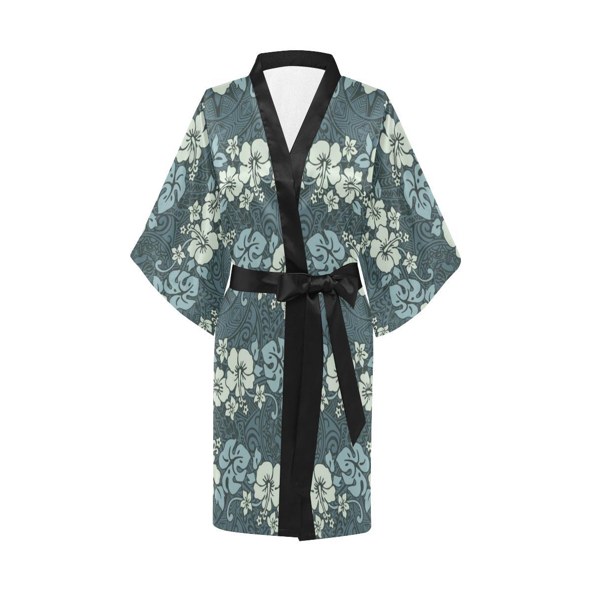 Flower Hawaiian Hibiscus Style Print Pattern Women Short Kimono Robe